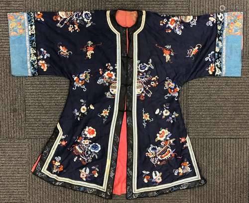 FINELY EMBROIDERED SILK BLUE-GROUND LADY'S ROBE