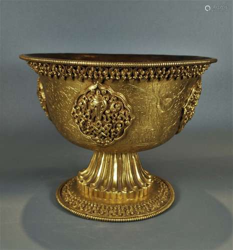 FINE CHINESE GILT BRONZE STEM BOWL