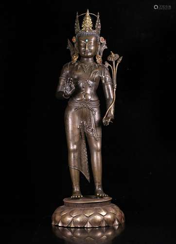 LARGE SILVER INLAID COPPER ALLOY FIGURE OF PADMAPANI