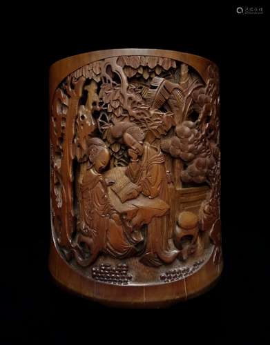 A CARVED BAMBOO BRUSH POT