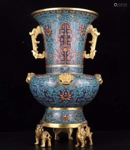 CHINESE GILT BRONZE AND CLOISONNE VASE