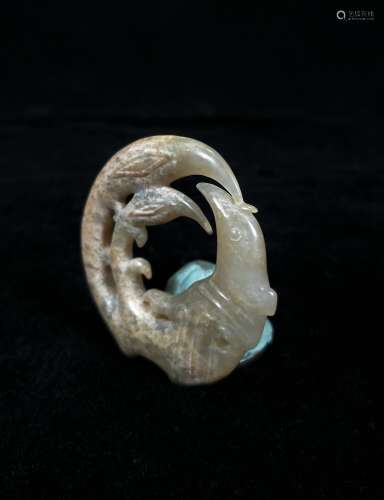 OLD CHINESE CARVED JADE DEPICTING A BIRD