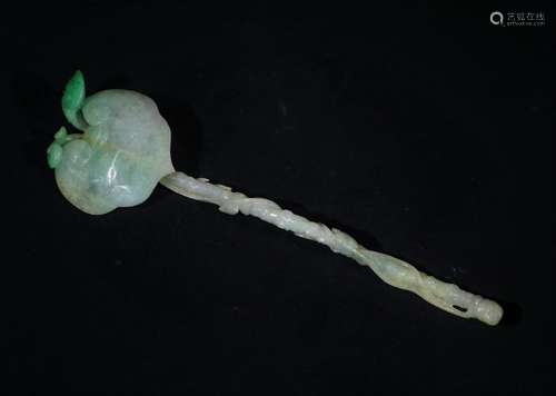 A FINELY CARVED JADEITE RUYI SCEPTER