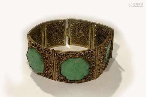 CHINESE GILT SILVER JADEITE BRACELET