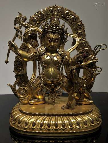 GILT BRONZE FIGURE OF MANJUSRI WITH MANDORLA