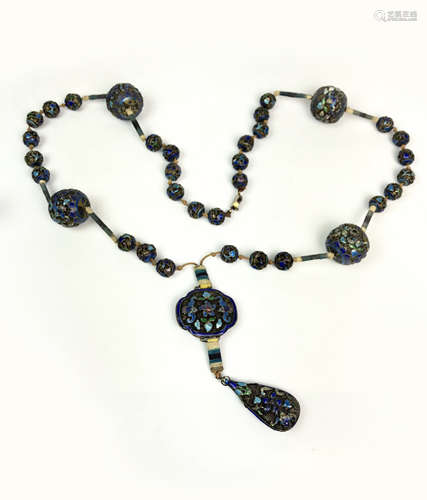 ENAMEL CLOISONNE SILVER BEADS NECKLACE