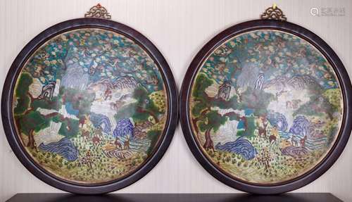 PAIR OF CLOISONNE ENAMEL WALL PLAQUES