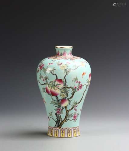 A FAMILLE ROSE 'PEACH' MEIPNG VASE, YONGZHENG MARK