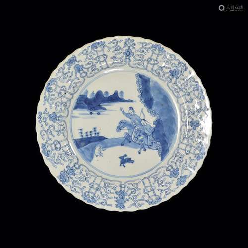 A BLUE AND WHITE PLATE