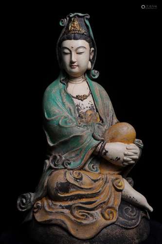 A XIANGZHANG WOOD FIGURE OF GUANYIN