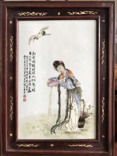 A FAMILLE ROSE PLAQUE OF A LADY, WANG QI