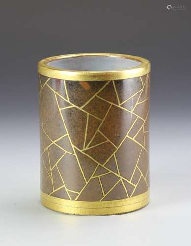 A PARCEL-GILT BRONZE BRUSH POT, QIANLONG MARK