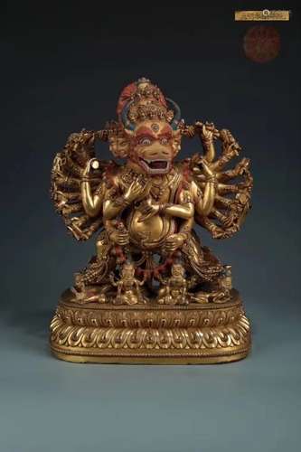 A GILT-BRONZE FIGURE OF VAJARBHAIRAVA  AND VAJRA