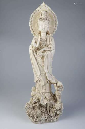 AN 18TH C. BLANC DE CHINE FIGURE OF GUANYIN