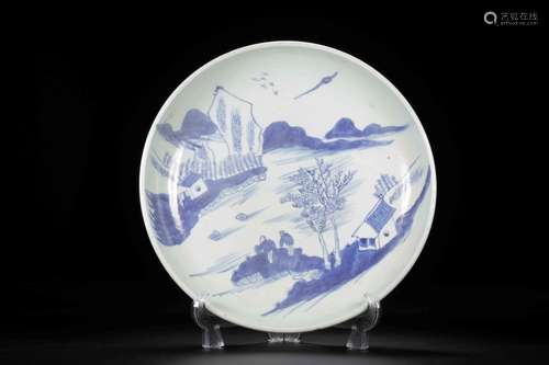 A BLUE AND WHITE PLATE