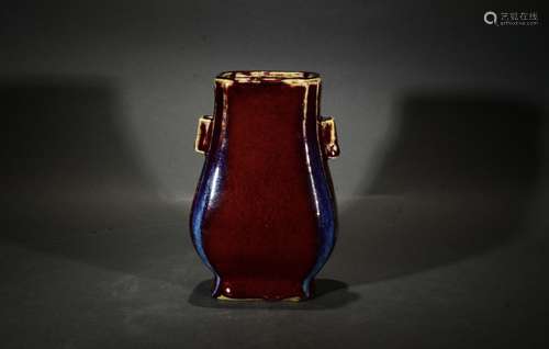 A FLAMBE-GLAZE FACETED VASE, YONGZHENG MARK