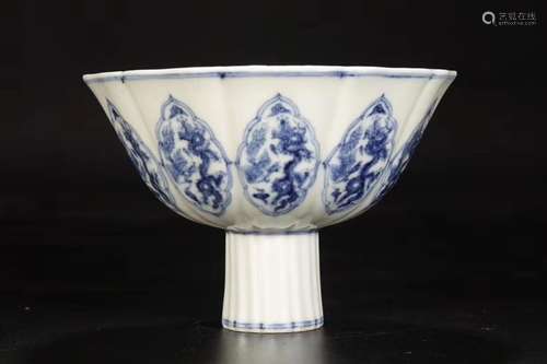 A BLUE AND WHITE HIGH-STEM CUP, XUANDE MARK