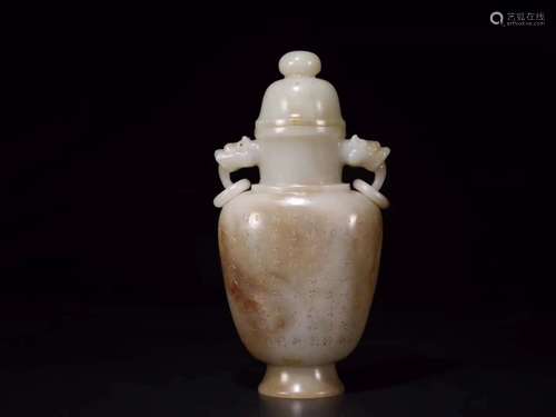 A HTETIAN JADE INSCRIBED VASE AND COVER