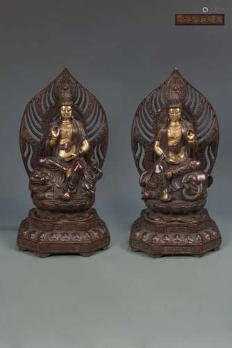 A PAIR OF BRONZE FIGURE OF BUDDHAS, YONGLE MARK