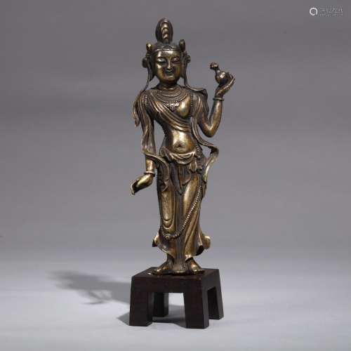 A TANG STYLE BRONZE GUANYIN STATUE