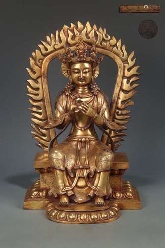 A GITL-BRONZE FIGURE OF SEATED BUDDHA, YONGLE MARK