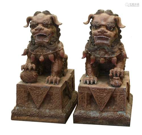 A PAIR OF BRONZE FOO LIONS