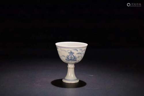 A BLUE AND WHITE HIGH-STEM CUP, CHENGHUA MARK