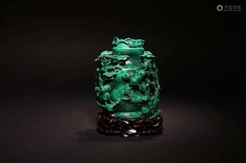 A MALACHITE CARVED VASE AND COVER