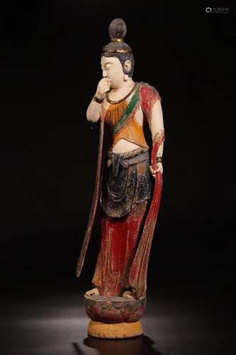 A WOODEN PAINTED FIGURE OF STADING BODHISATTVA