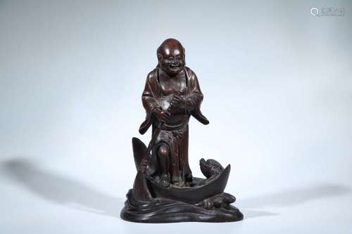 A CHENXIANG WOOD FIGURE OF LIUHAI