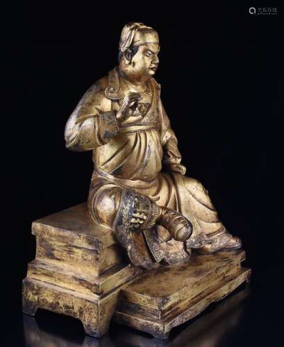 A GILT BRONZE GUANGONG SCULPTURE