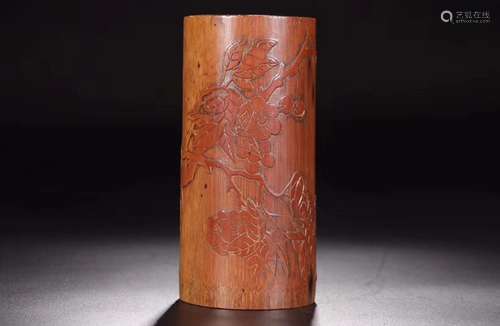 A BAMBOO CARVED BRUSH POT