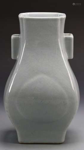 A CELADON GLAZED FACETED VASE, QIANLONG MARK