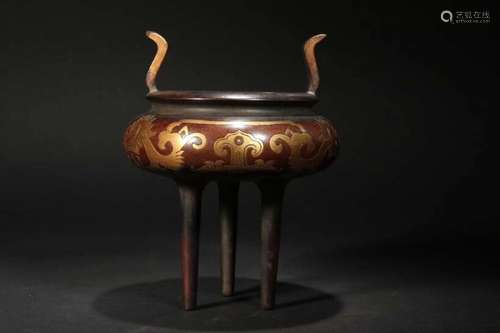 A PARCE-GILT TRIPOD CENSER, XUANDE MARK