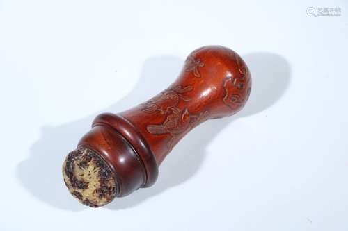 A CALABASH CARVED CRICKET TUBE