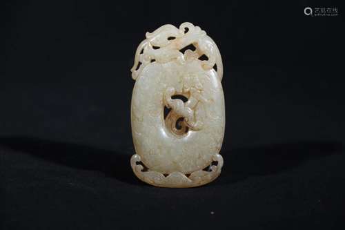 A HETIAN JADE CARVED DRAGON AND PHOENIX PLAQUE