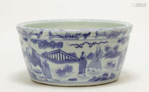 A BLUE AND WHITE BASIN, WANLI MARK