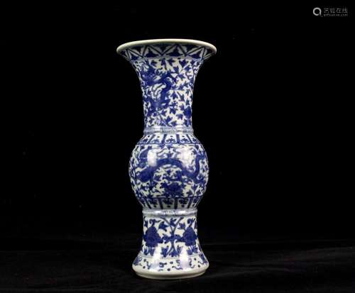 A BLUE AND WHITE PHOENIX TAIL VASE, WANLI MARK