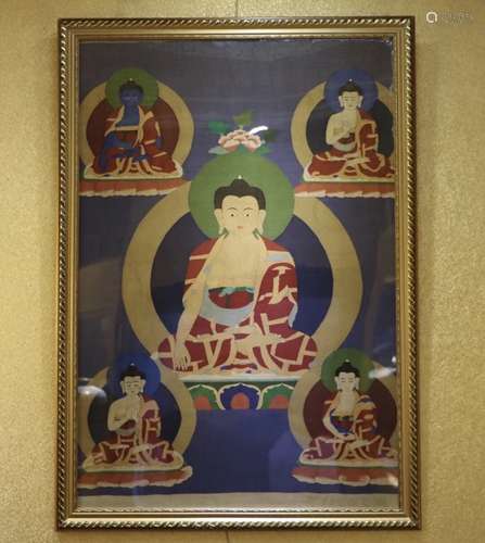 A QING TANGKA OF FIVE BUDDHA