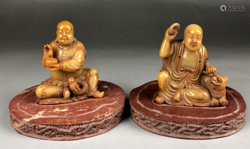 PAIR OF SOAPSTONE FIGURE OF LUOHAN