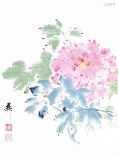 谢稚柳 芙蓉花 纸本设色 立轴