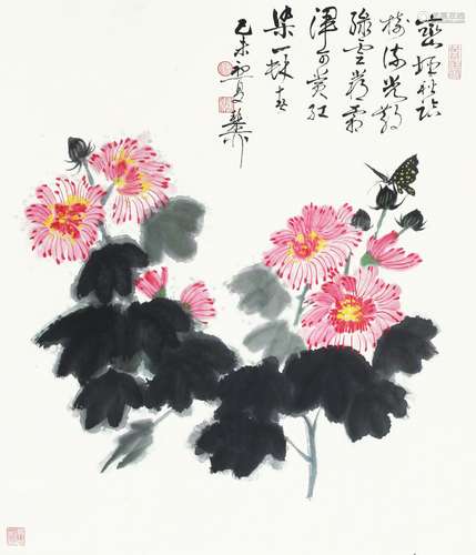 谢稚柳 花蝶图 纸本设色 立轴