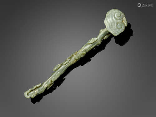 Late Qing dynasty A pale celadon jade 'Lingzhi' ruyi scepter