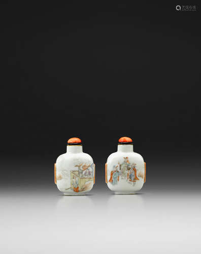 Imperial, Daoguang mark and of the period, 1821-1850 A FAMILLE ROSE 'THREE HEROES' SNUFF BOTTLE