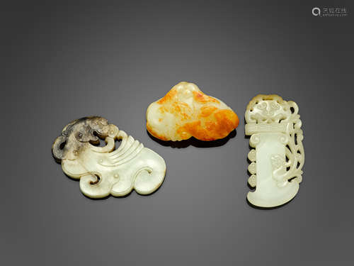 Qing dynasty and later Three jade carvings