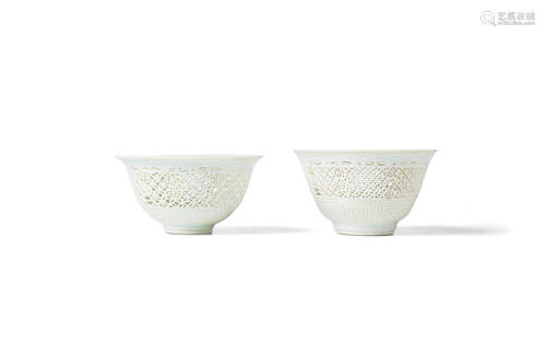 17th century TWO WHITE GLAZED RETICULATED BOWLS