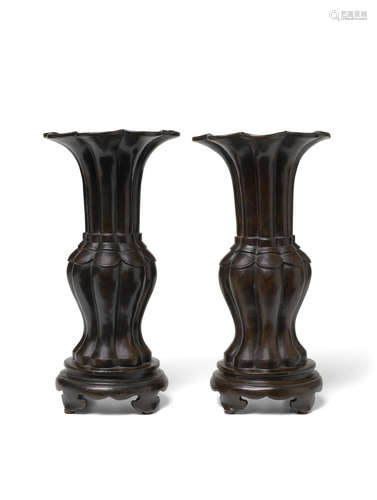 Ming dynasty A PAIR OF BRONZE LOBED VASES