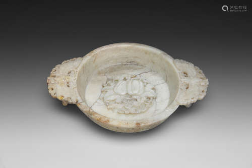 Qianlong A FINELY CARVED 'CHICKEN BONE' JADE 'MARRIAGE' BOWL