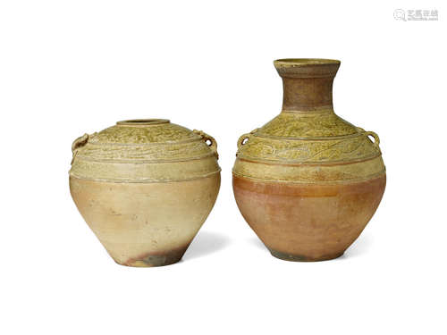 Han dynasty TWO YUEYAO STONEWARE JARS