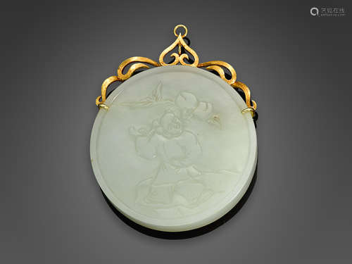 Late Qing/Republic period A pale green jade 'auspicious' pendant